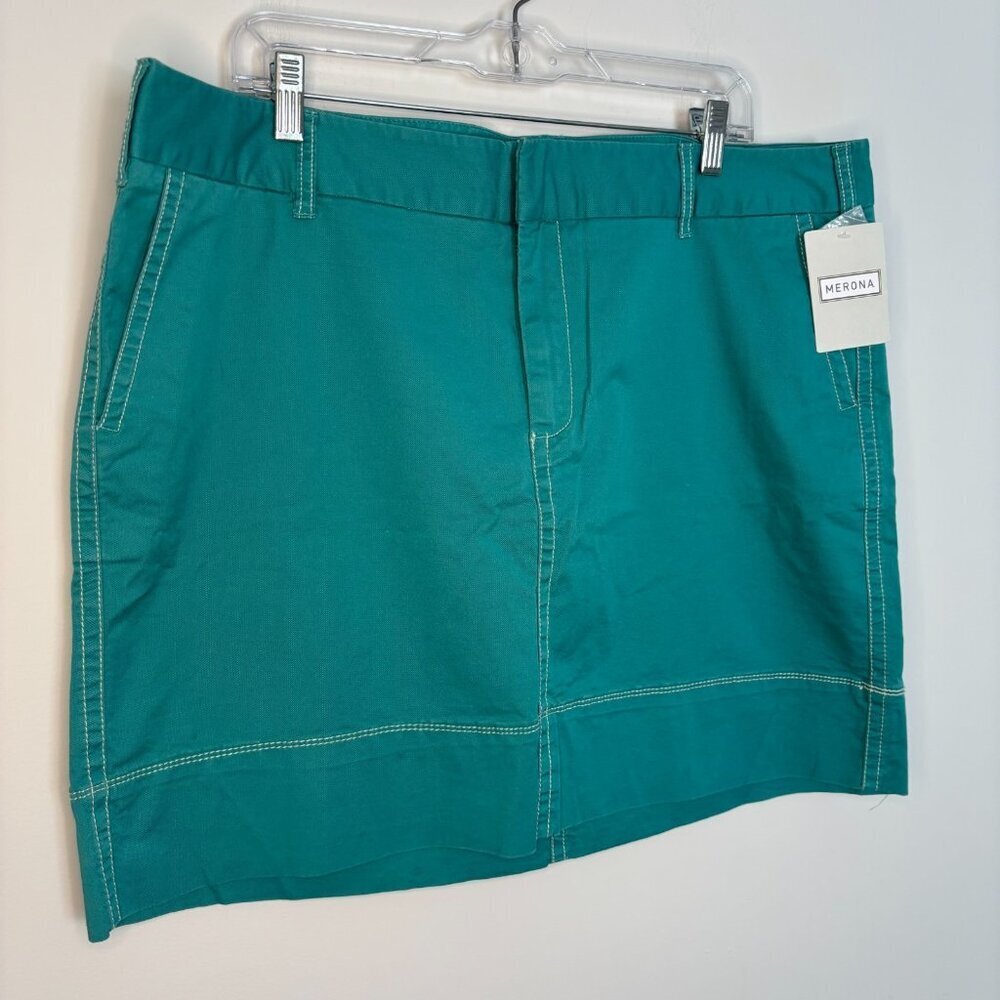 MERONA NEW A-Line Knee Length Skirt Womens 18 Aqua Stretch Slash Pockets Golf